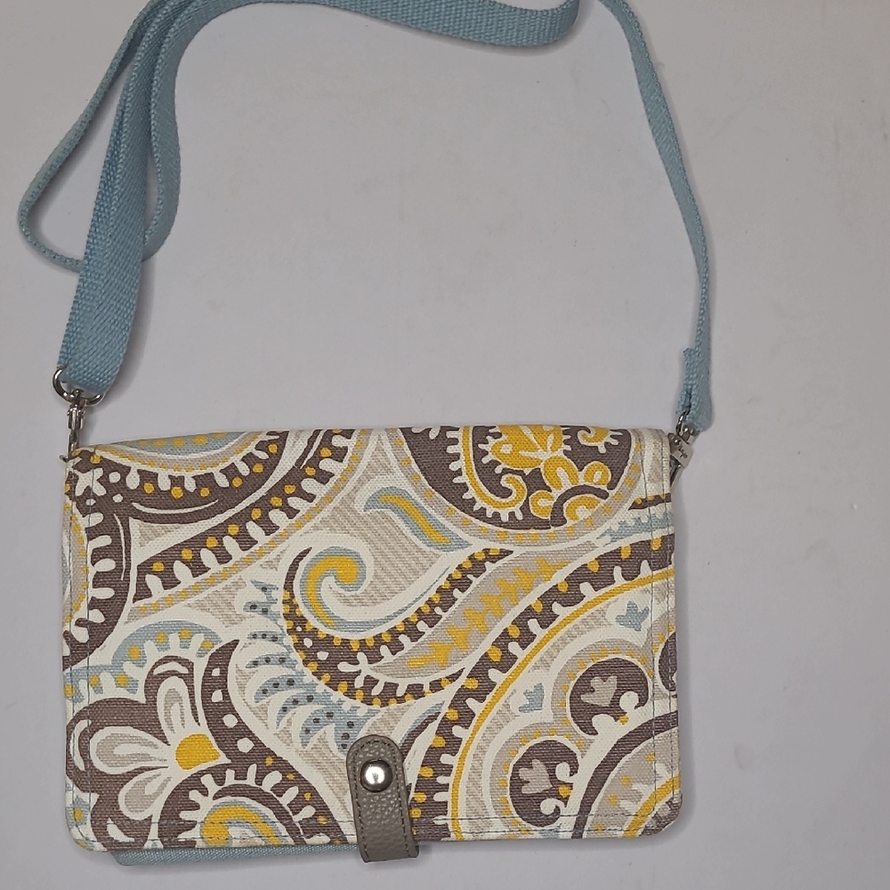 Thirty-One Double Up Fold Over Crossbody Bag Purse Parisian Pattern
